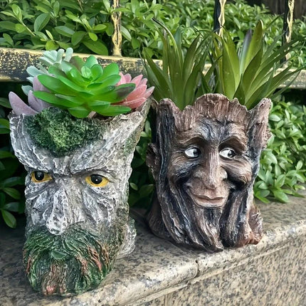 Resin Tree Stump Old Man Head Planter - Home & Garden Decor, Outdoor Pot Ornament.