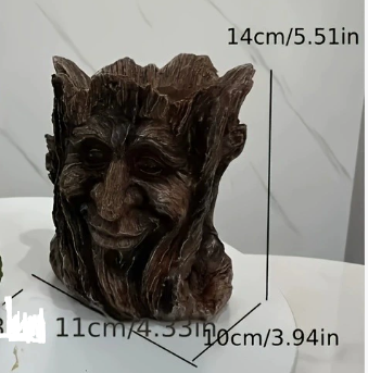 Resin Tree Stump Old Man Head Planter - Home & Garden Decor, Outdoor Pot Ornament.