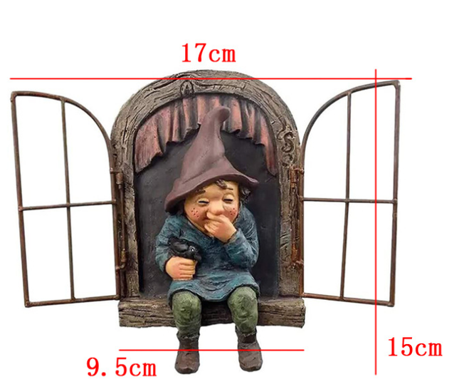 Mouth-Covering Little Man Climbing Window Gnome Figurine - Resin Craft Ornament, Garden Cartoon Statue Decoration.