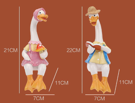 Garden Cartoon Reading Duck Couple Figurines - Outdoor Courtyard, Villa, Farm Landscape Decor Crafts.