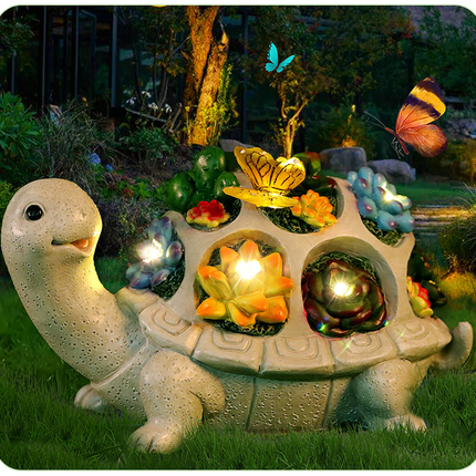 Solar Powered Succulent Turtle Figurine - Garden & Courtyard Ambient Light, Resin Craft Sculpture.
