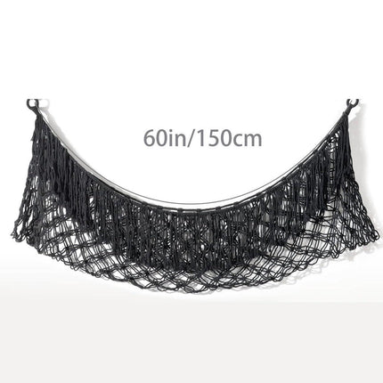 Black Hand-Woven Cotton Rope Plush Toy Hammock - Wall Organizer with Tassels, Decorative Toy Net (150 x 40cm).