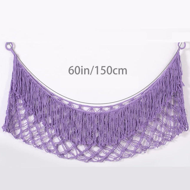 Purple Hand-Woven Cotton Rope Plush Toy Hammock - Wall Organizer with Tassels, Decorative Toy Net (150 x 40cm).