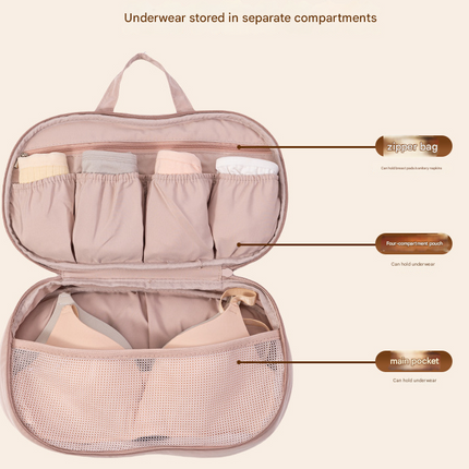 Pink Portable Underwear Travel Organizer Bag - Bra & Lingerie Storage, Anti-Deformation Case for Business Trips.