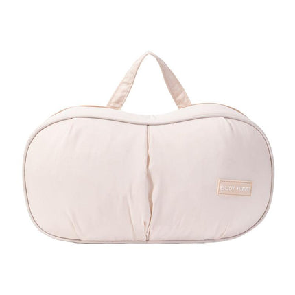 Beige Portable Underwear Travel Organizer Bag - Bra & Lingerie Storage, Anti-Deformation Case for Business Trips.