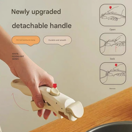 White Universal Detachable Pot Handle - Anti-Scald Handle Accessory for Milk Pots & Woks, General Purpose.