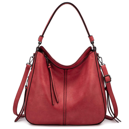 Red Foreign Trade Fashion Large Capacity Handbag - European & American Casual Crossbody Bag, Solid Color Zipper Women's Shoulder Bag.