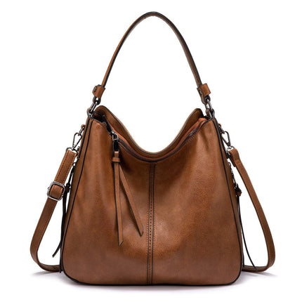 Brown Fashion Large Capacity Handbag - European & American Casual Crossbody Bag, Solid Color Zipper Women's Shoulder Bag.
