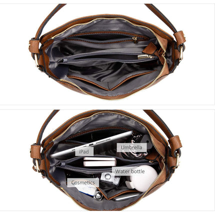 Brown Fashion Large Capacity Handbag - European & American Casual Crossbody Bag, Solid Color Zipper Women's Shoulder Bag.