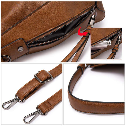Brown Fashion Large Capacity Handbag - European & American Casual Crossbody Bag, Solid Color Zipper Women's Shoulder Bag.