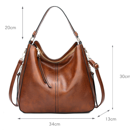 Brown Fashion Large Capacity Handbag - European & American Casual Crossbody Bag, Solid Color Zipper Women's Shoulder Bag.
