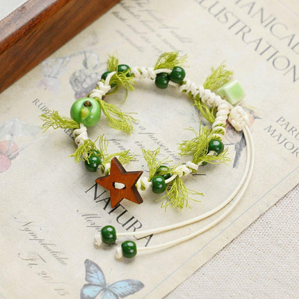 3-PCS Fresh & Whimsical Christmas Ceramic Braided Bracelet - Cartoon Animal Hand Rope, Artistic Hand Jewelry.