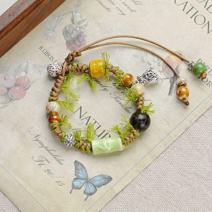 3-PCS Fresh & Whimsical Christmas Ceramic Braided Bracelet - Cartoon Animal Hand Rope, Artistic Hand Jewelry.