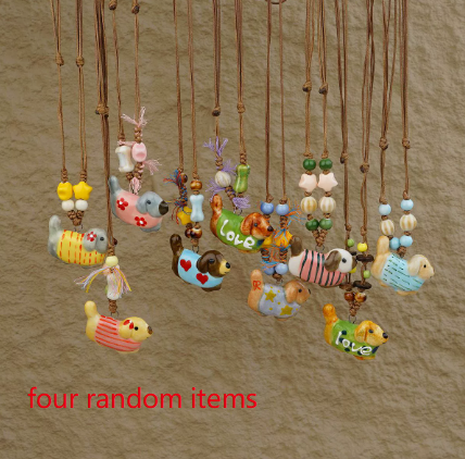 Random 4-Piece Set: Sweet & Fresh Ceramic Dachshund Dog Necklace - Cute Trendy Individual Puppy Pendant, Playful Creative Neckwear.