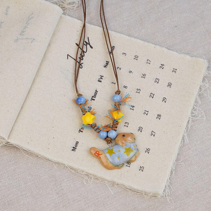 Random 4-Piece Set: Sweet & Fresh Ceramic Dachshund Dog Necklace - Cute Trendy Individual Puppy Pendant, Playful Creative Neckwear.