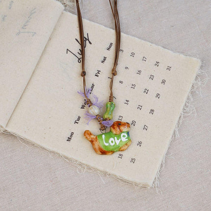 Random 4-Piece Set: Sweet & Fresh Ceramic Dachshund Dog Necklace - Cute Trendy Individual Puppy Pendant, Playful Creative Neckwear.