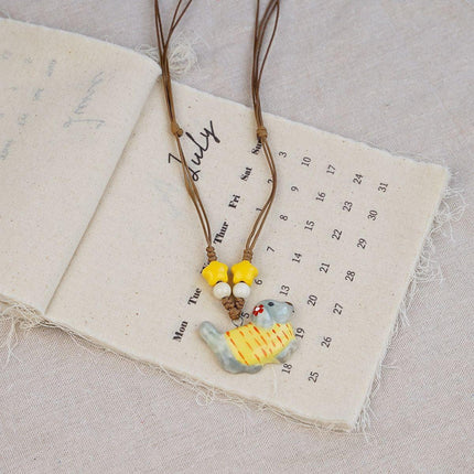 Random 4-Piece Set: Sweet & Fresh Ceramic Dachshund Dog Necklace - Cute Trendy Individual Puppy Pendant, Playful Creative Neckwear.