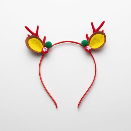 Two-tone Pom-pom Enchanting 5-Piece Christmas Antler Headband Set - Festive Brown Reindeer Hair Accessories for Holiday Gifts.