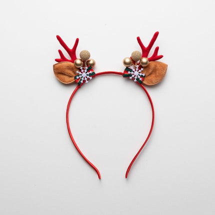 Golden Ball Snowflake Enchanting 5-Piece Christmas Antler Headband Set - Festive Brown Reindeer Hair Accessories for Holiday Gifts.