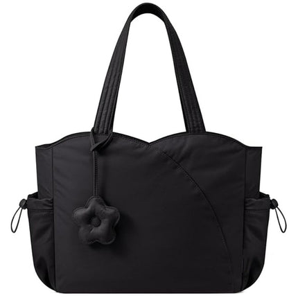 Black Stylish 16-inch Women's Tote Bag - Teacher & Nurse Puffer Work Bag, Travel & Daily Handbag with Cup Holders.