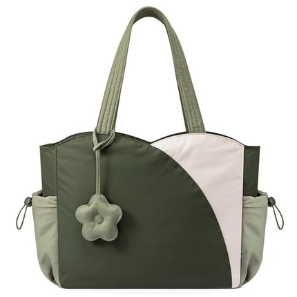 Green Stylish 16-inch Women's Tote Bag - Teacher & Nurse Puffer Work Bag, Travel & Daily Handbag with Cup Holders.