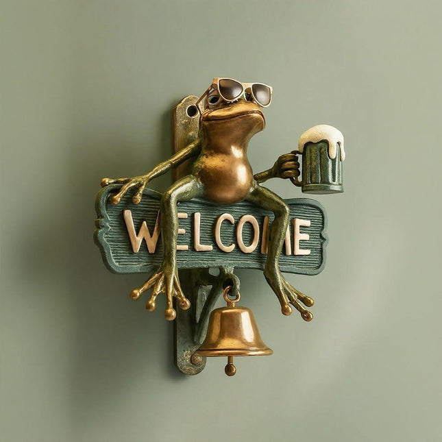 Chill Frog Welcome Doorbell - Sunglasses & Beer Frog Resin Decorative Doorbell (15x15x5cm).