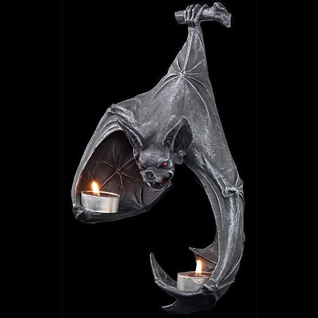 Gothic Bat Wall Tealight Holder - Resin Decor for Spooky Ambiance (16.5x12x22 cm).