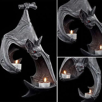 Gothic Bat Wall Tealight Holder - Resin Decor for Spooky Ambiance (16.5x12x22 cm).