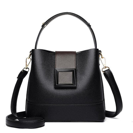 Black Versatile Bucket Bag - Stylish Trend Shoulder Handbag with Large Capacity Crossbody for Women (21x10x30 cm).