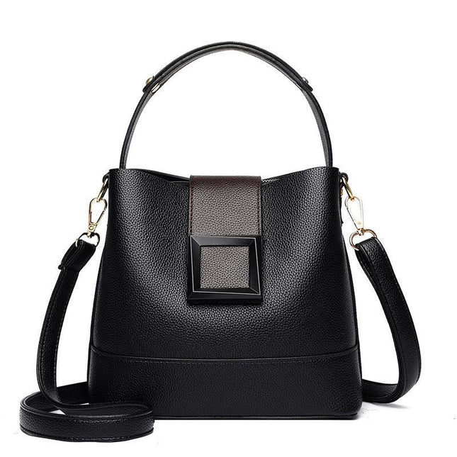 Black Versatile Bucket Bag - Stylish Trend Shoulder Handbag with Large Capacity Crossbody for Women (21x10x30 cm).