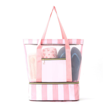 Pink 2-in-1 Large Capacity Beach Bag - Portable Swim & Travel Tote with Insulated Cooler (45x17x40 cm).