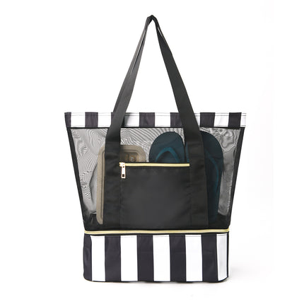 Black 2-in-1 Large Capacity Beach Bag - Portable Swim & Travel Tote with Insulated Cooler (45x17x40 cm).