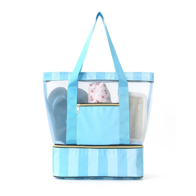 Blue 2-in-1 Large Capacity Beach Bag - Portable Swim & Travel Tote with Insulated Cooler (45x17x40 cm).