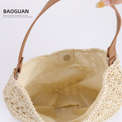 Beige Stylish Woven Shoulder Bag - Fashionable Versatile Handbag & Crossbody Straw Beach Tote (39x27x39 cm).