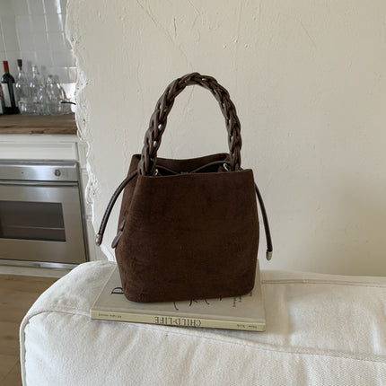 Coffee Retro Maillard Brown Mini Bag - 2025 New Casual Versatile Women's Crossbody & Exquisite Braided Handle Bucket Bag (15x12x14 cm).