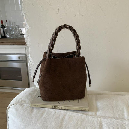 Coffee Retro Maillard Brown Mini Bag - 2025 New Casual Versatile Women's Crossbody & Exquisite Braided Handle Bucket Bag (15x12x14 cm).