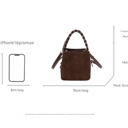 Blue Retro Maillard Brown Mini Bag - 2025 New Casual Versatile Women's Crossbody & Exquisite Braided Handle Bucket Bag (15x12x14 cm).