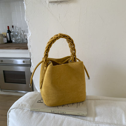 Yellow Retro Maillard Brown Mini Bag - 2025 New Casual Versatile Women's Crossbody & Exquisite Braided Handle Bucket Bag (15x12x14 cm).