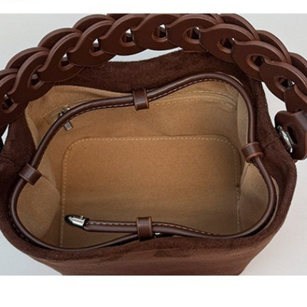 Yellow Retro Maillard Brown Mini Bag - 2025 New Casual Versatile Women's Crossbody & Exquisite Braided Handle Bucket Bag (15x12x14 cm).