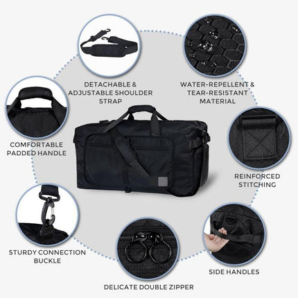 Large Capacity Foldable Travel Duffle Bag - Detachable Shoulder Strap, Gym & Yoga Storage, Business Luggage & Sports Bag (24.5x11.5x14 inches).