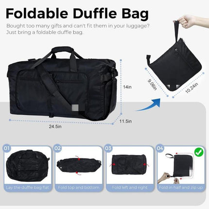 Large Capacity Foldable Travel Duffle Bag - Detachable Shoulder Strap, Gym & Yoga Storage, Business Luggage & Sports Bag (24.5x11.5x14 inches).