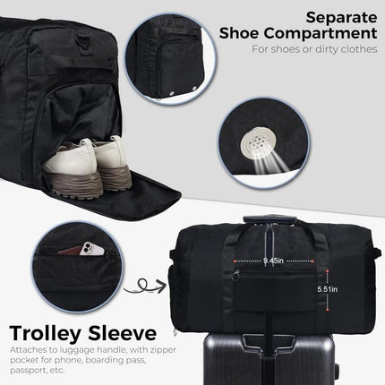 Large Capacity Foldable Travel Duffle Bag - Detachable Shoulder Strap, Gym & Yoga Storage, Business Luggage & Sports Bag (24.5x11.5x14 inches).