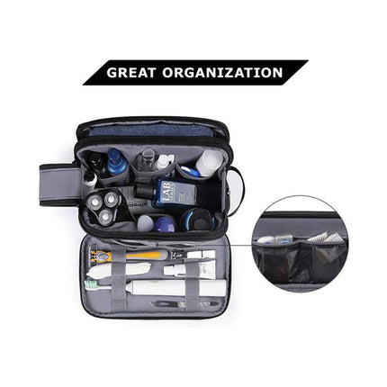 Black Large Capacity Travel Toiletry Bag - Splash-Proof Organizer for Men's Business Trips & Swimming (24x11.7x16 cm).