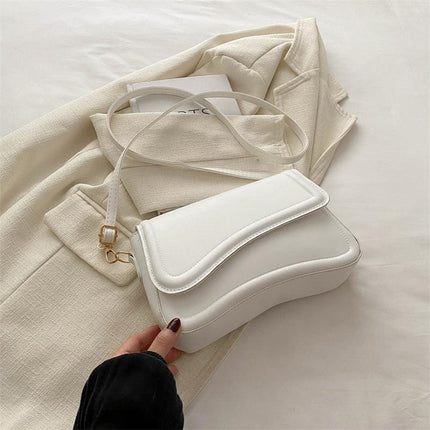 White Minimalist Chic Shoulder Bag - Simple Crossbody Handbag for Women (24.5x6x16.5 cm, 0.3KG).