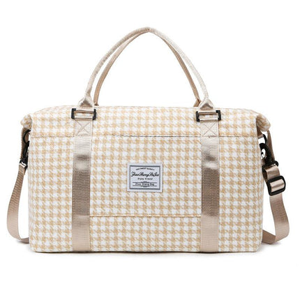 Khaki Expandable Large Capacity Travel Bag - Short Trip Duffle with Trolley Sleeve, Maternity & Gym Storage (47x17x30 cm).