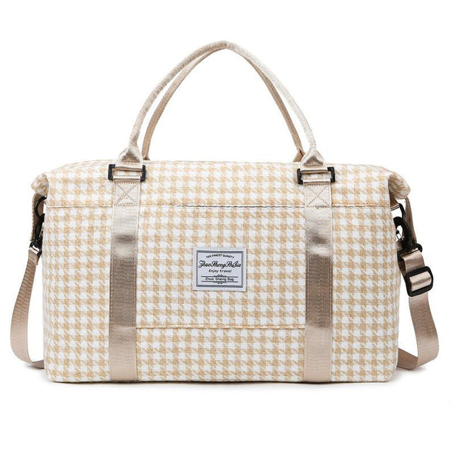 Khaki Expandable Large Capacity Travel Bag - Short Trip Duffle with Trolley Sleeve, Maternity & Gym Storage (47x17x30 cm).