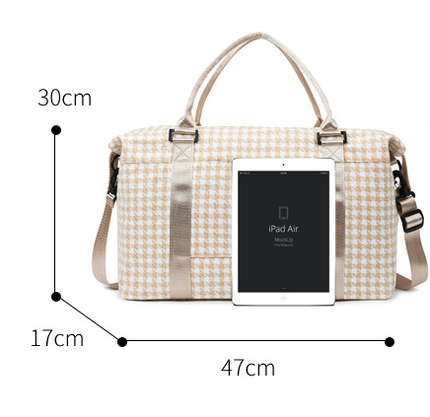 Khaki Expandable Large Capacity Travel Bag - Short Trip Duffle with Trolley Sleeve, Maternity & Gym Storage (47x17x30 cm).