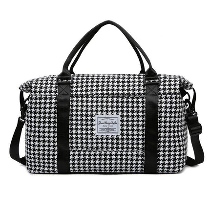 Black Expandable Large Capacity Travel Bag - Short Trip Duffle with Trolley Sleeve, Maternity & Gym Storage (47x17x30 cm).