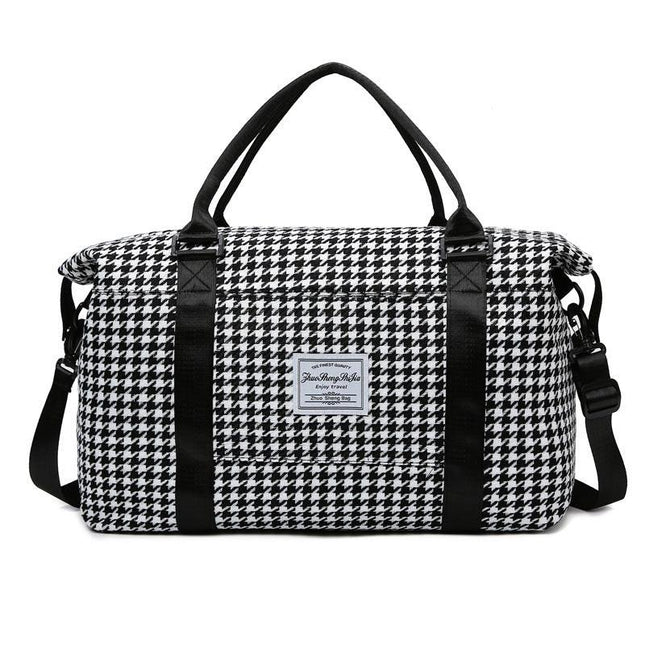 Black Expandable Large Capacity Travel Bag - Short Trip Duffle with Trolley Sleeve, Maternity & Gym Storage (47x17x30 cm).
