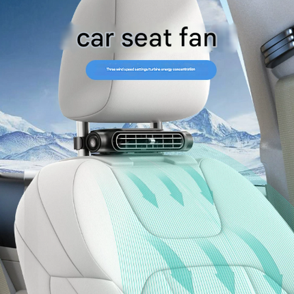 White Car Seat Headrest Fan - USB Powered Bladeless Rear Seat Fan for Vehicle Cooling (175x75x34mm).